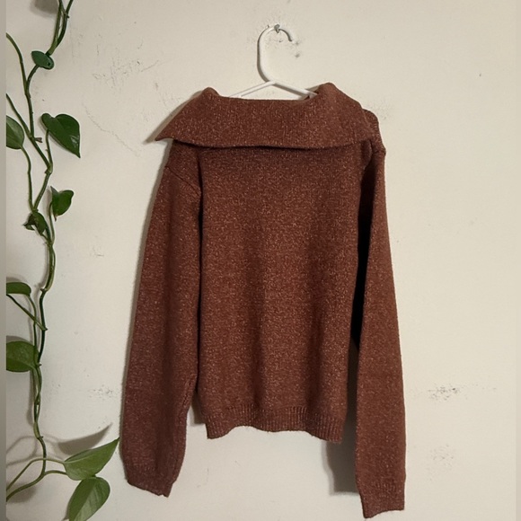 Rilee + Cru  Cash Sweater Heathered Brick Pullover Collared Sweater. - Picture 4 of 6